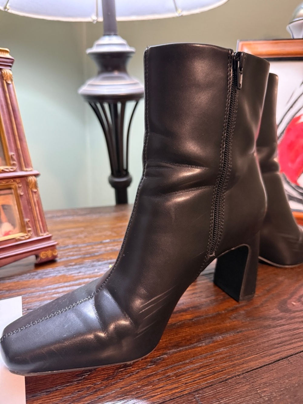 Women's Black Leather Square-Toe Ankle Boots INC SIZE 8 1/2 or 39 1/2 - Picture 7 of 12